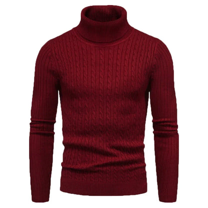 Men's Slim Fit Turtleneck Sweater - Solid Color Knit Pullover for Autumn and Winter