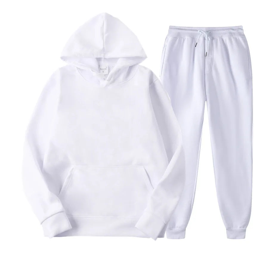 Men's Cotton Tracksuit Set - Comfortable Two-Piece Casual Sportswear for Spring and Autumn, Featuring Solid Hoodies and Pants