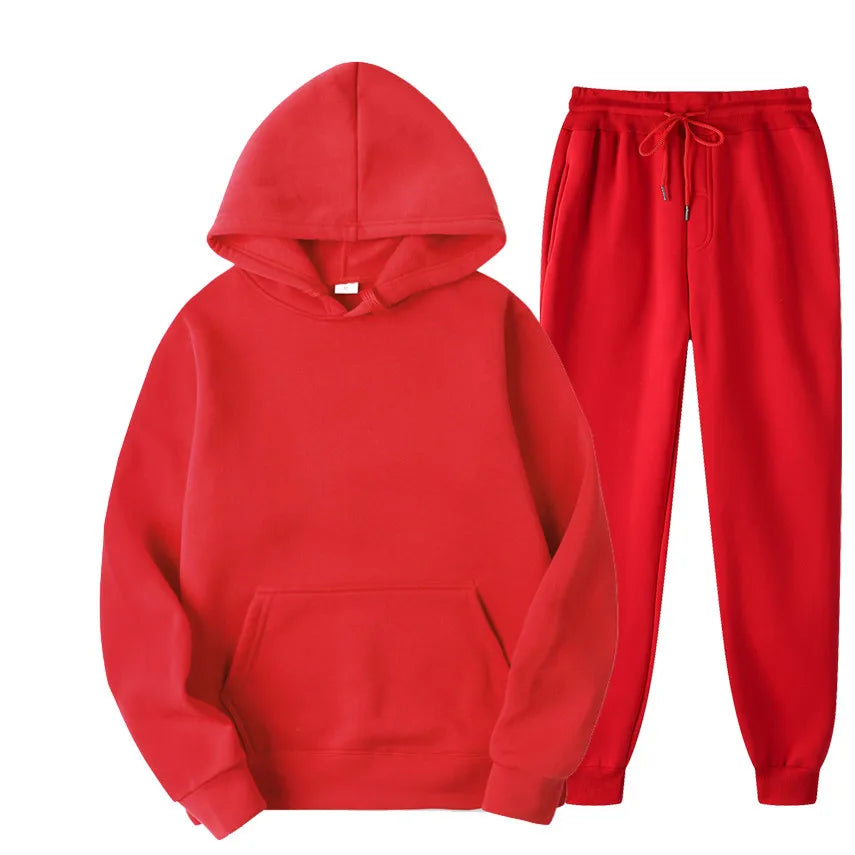 Men's Cotton Tracksuit Set - Comfortable Two-Piece Casual Sportswear for Spring and Autumn, Featuring Solid Hoodies and Pants