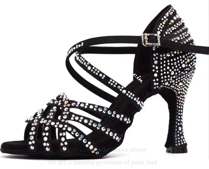 Women's Rhinestone-Embellished Salsa and Latin Dance Shoes - Black, 9cm Heels
