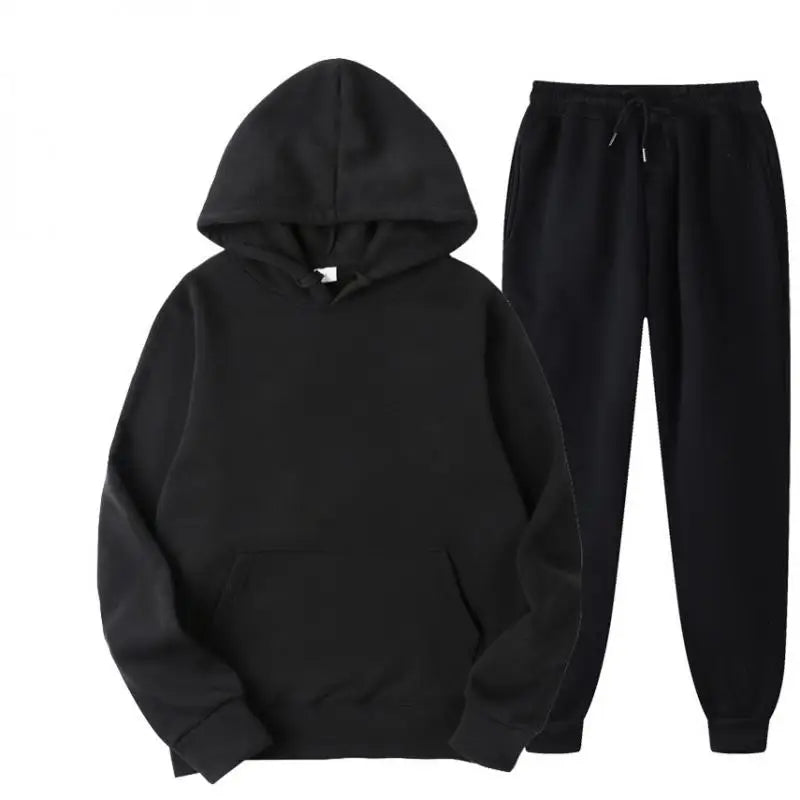 Men's Cotton Tracksuit Set - Comfortable Two-Piece Casual Sportswear for Spring and Autumn, Featuring Solid Hoodies and Pants