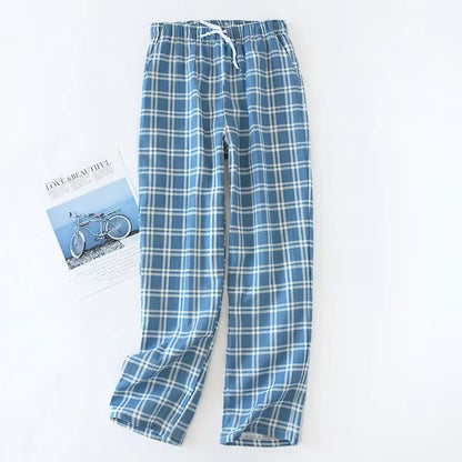Men's Cotton Gauze Plaid Sleep Pants and Women's Pajama Bottoms for Couples