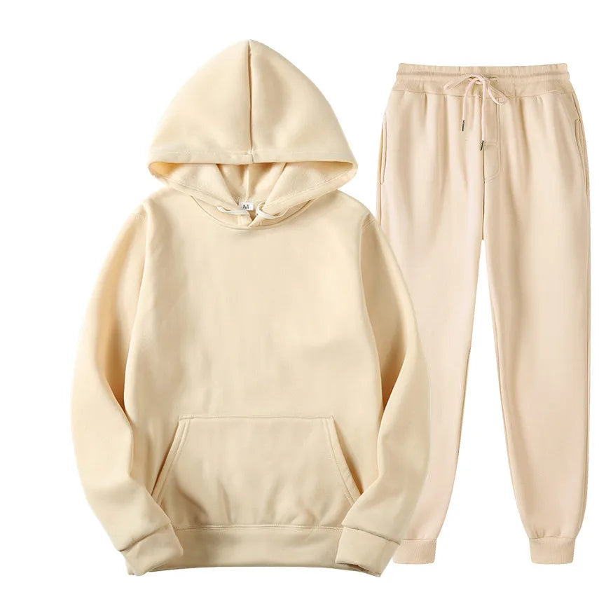 Men's Cotton Tracksuit Set - Comfortable Two-Piece Casual Sportswear for Spring and Autumn, Featuring Solid Hoodies and Pants