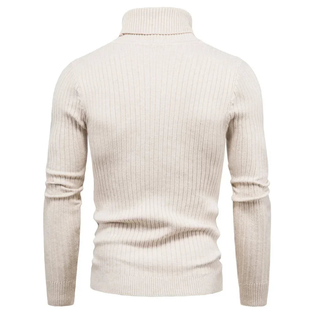Men's Slim Fit Turtleneck Sweater - Solid Color Knit Pullover for Autumn and Winter
