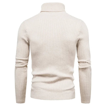 Men's Slim Fit Turtleneck Sweater - Solid Color Knit Pullover for Autumn and Winter