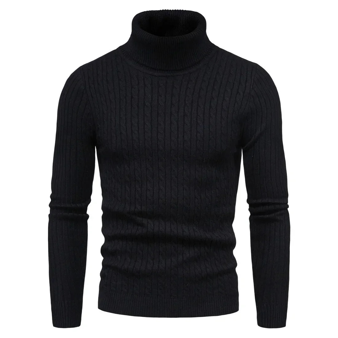 Men's Slim Fit Turtleneck Sweater - Solid Color Knit Pullover for Autumn and Winter