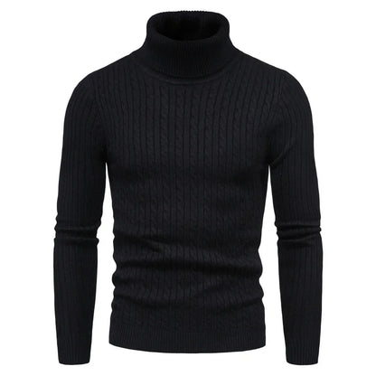 Men's Slim Fit Turtleneck Sweater - Solid Color Knit Pullover for Autumn and Winter