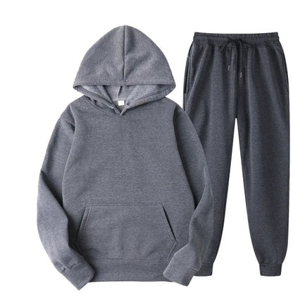 Men's Cotton Tracksuit Set - Comfortable Two-Piece Casual Sportswear for Spring and Autumn, Featuring Solid Hoodies and Pants