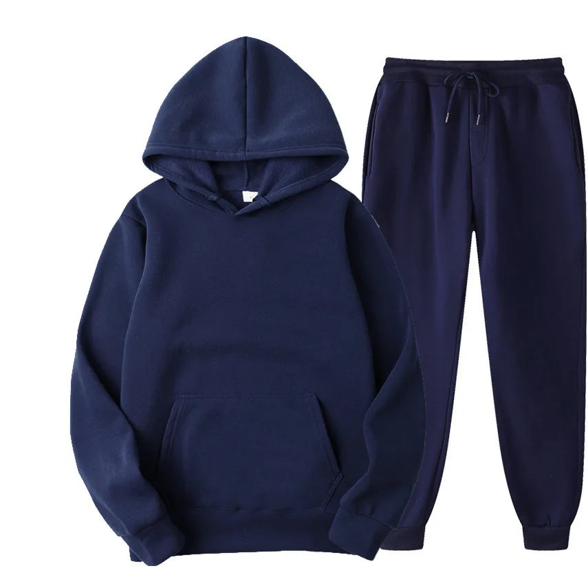 Men's Cotton Tracksuit Set - Comfortable Two-Piece Casual Sportswear for Spring and Autumn, Featuring Solid Hoodies and Pants