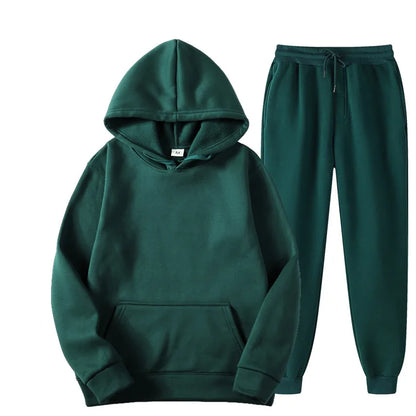 Men's Cotton Tracksuit Set - Comfortable Two-Piece Casual Sportswear for Spring and Autumn, Featuring Solid Hoodies and Pants