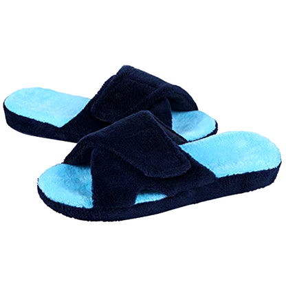 Women's Terry Cloth Fuzzy House Slippers with Arch Support - Open Toe Cotton Indoor Footwear for All Seasons