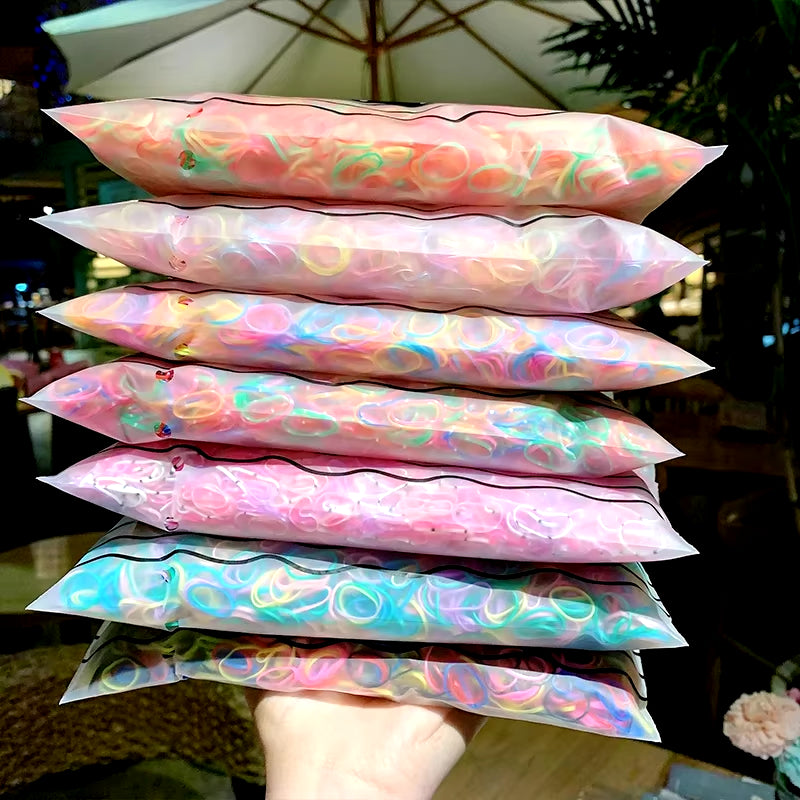 1000-Piece Pack of Colorful Disposable Rubber Bands for Girls - Fashionable Hair Accessories for Ponytails and Scrunchies