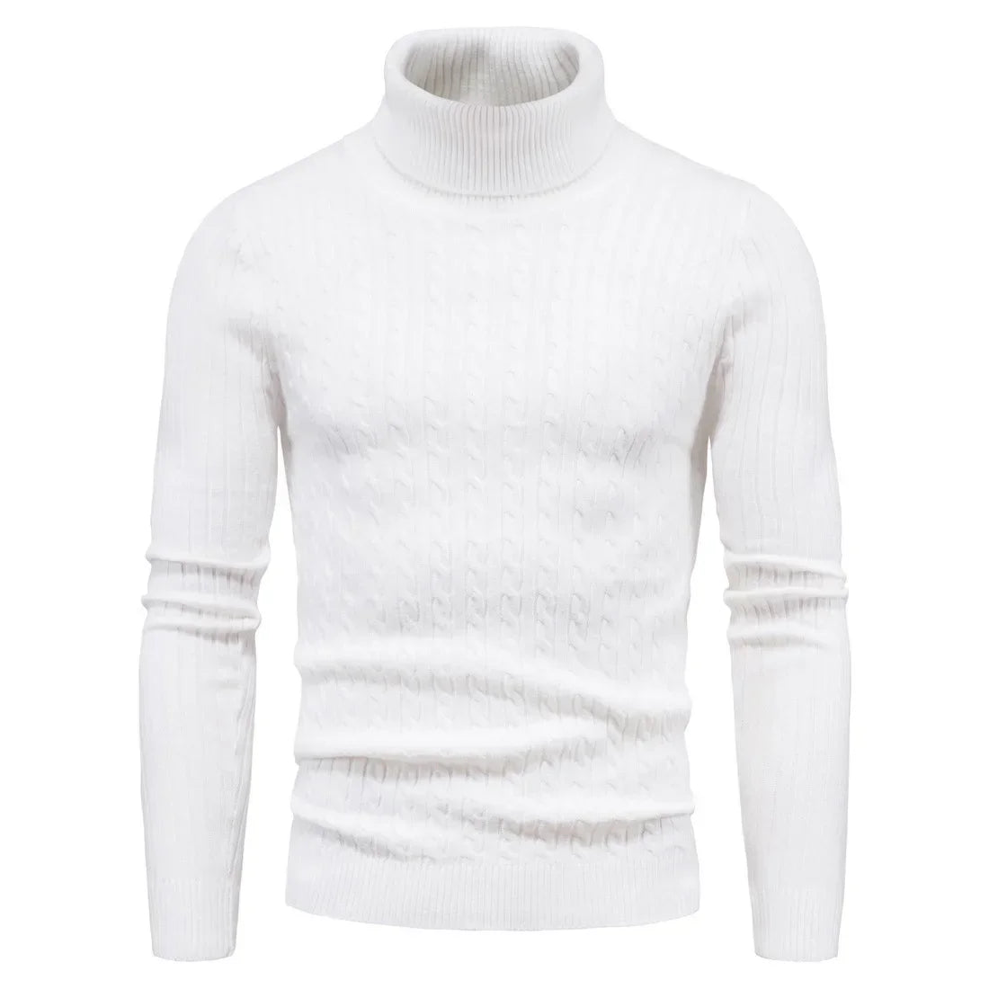 Men's Slim Fit Turtleneck Sweater - Solid Color Knit Pullover for Autumn and Winter