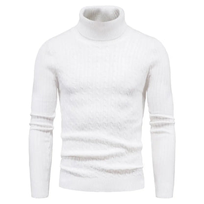 Men's Slim Fit Turtleneck Sweater - Solid Color Knit Pullover for Autumn and Winter