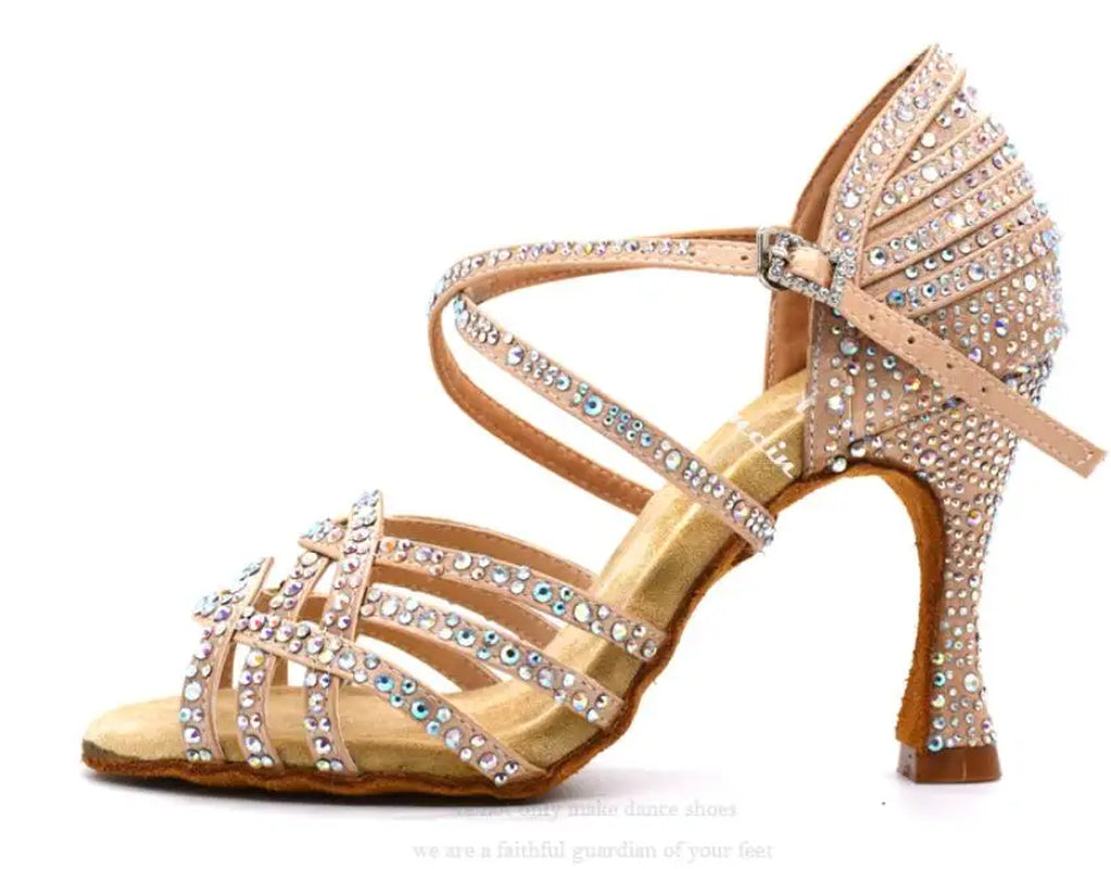 Women's Rhinestone-Embellished Salsa and Latin Dance Shoes - Black, 9cm Heels