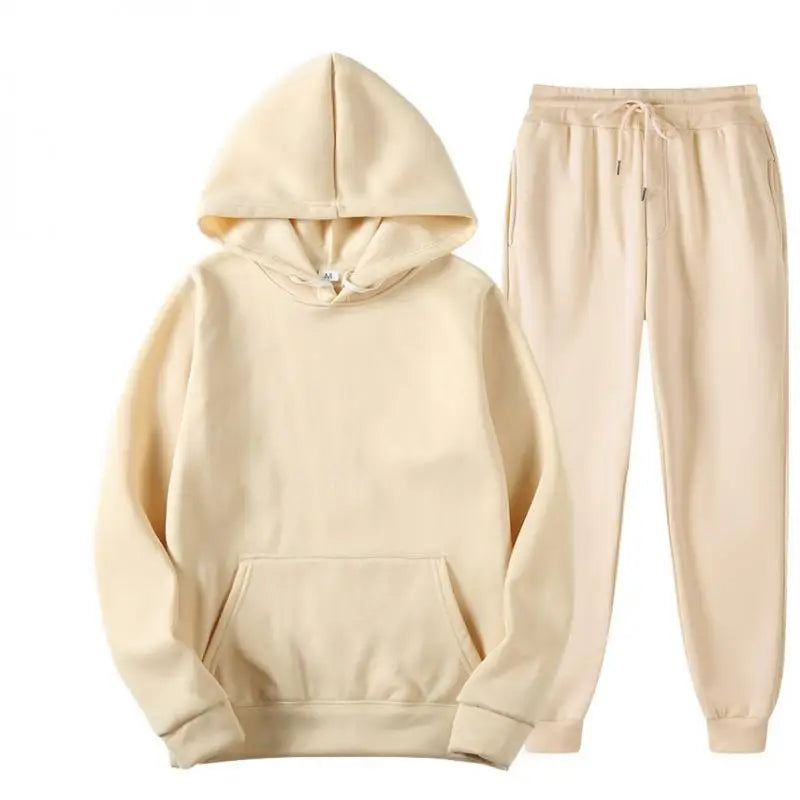 Men's Cotton Tracksuit Set - Comfortable Two-Piece Casual Sportswear for Spring and Autumn, Featuring Solid Hoodies and Pants