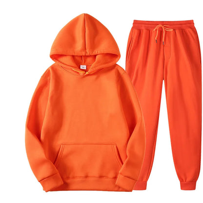 Men's Cotton Tracksuit Set - Comfortable Two-Piece Casual Sportswear for Spring and Autumn, Featuring Solid Hoodies and Pants