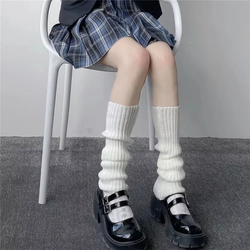 Women's Knitted Long Socks and Arm Warmers - Crochet Leg Warmers for Autumn and Winter in White