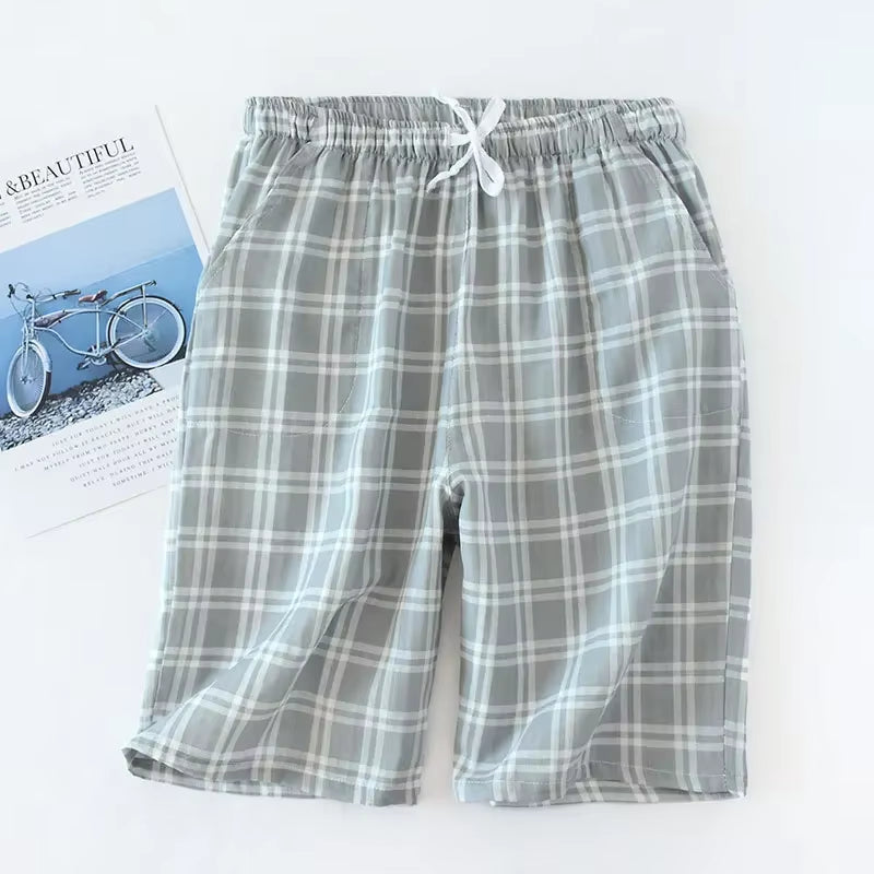 Men's Cotton Gauze Plaid Sleep Pants and Women's Pajama Bottoms for Couples