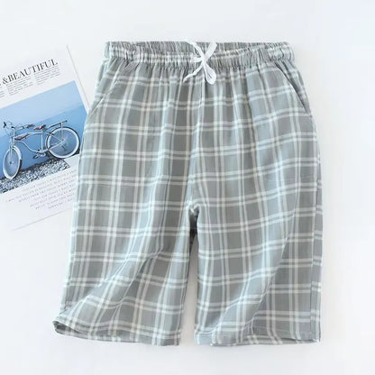 Men's Cotton Gauze Plaid Sleep Pants and Women's Pajama Bottoms for Couples