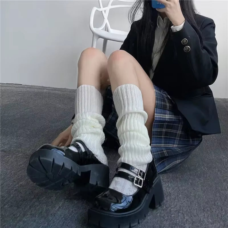 Women's Knitted Long Socks and Arm Warmers - Crochet Leg Warmers for Autumn and Winter in White