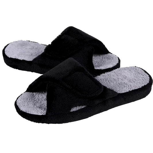 Women's Terry Cloth Fuzzy House Slippers with Arch Support - Open Toe Cotton Indoor Footwear for All Seasons