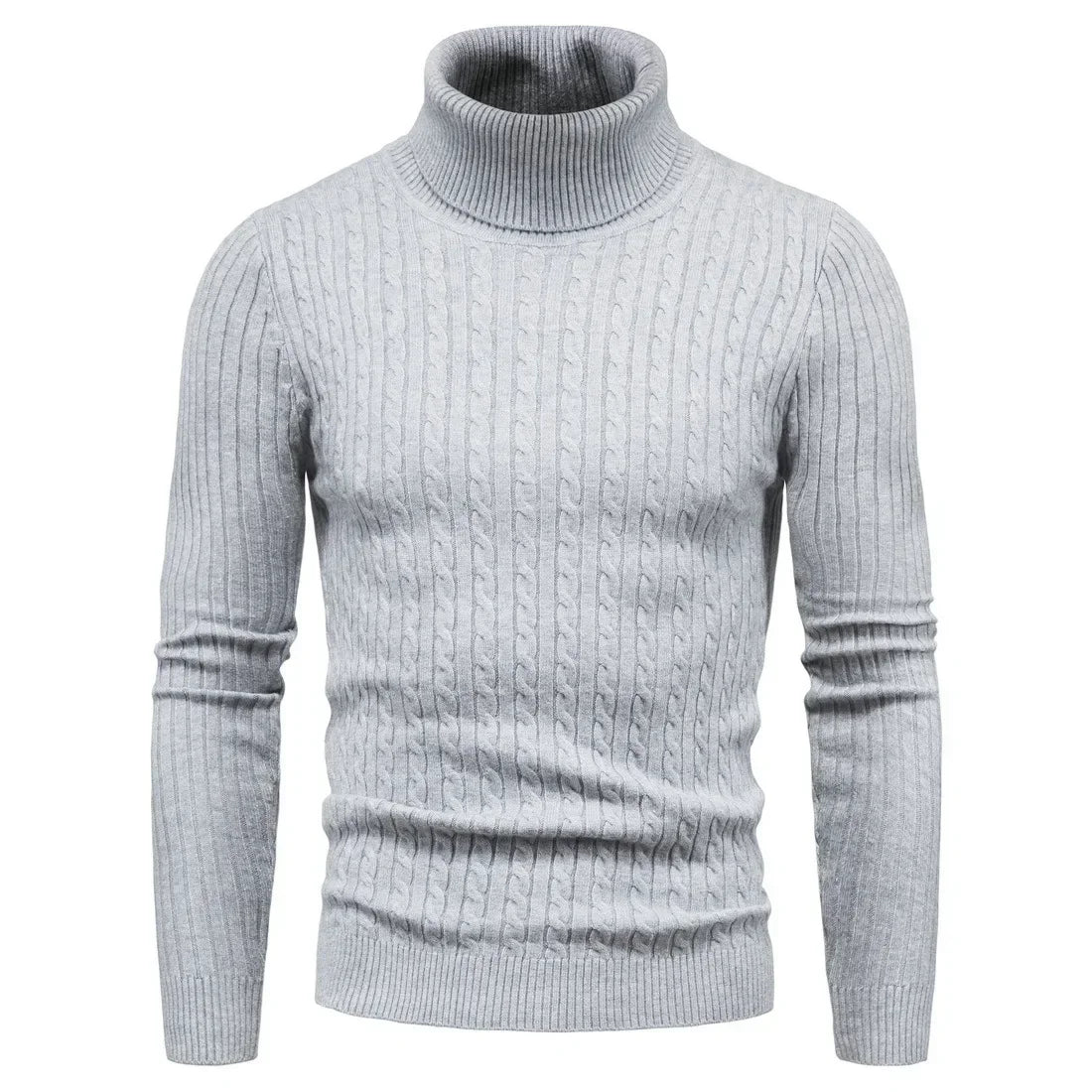 Men's Slim Fit Turtleneck Sweater - Solid Color Knit Pullover for Autumn and Winter
