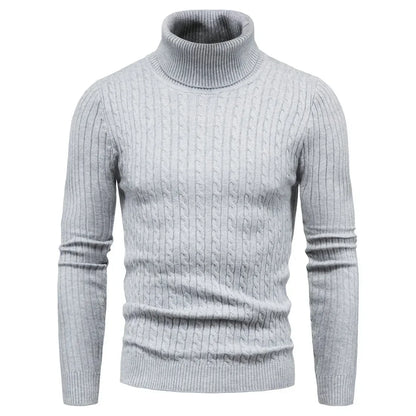 Men's Slim Fit Turtleneck Sweater - Solid Color Knit Pullover for Autumn and Winter