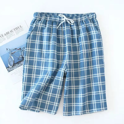 Men's Cotton Gauze Plaid Sleep Pants and Women's Pajama Bottoms for Couples