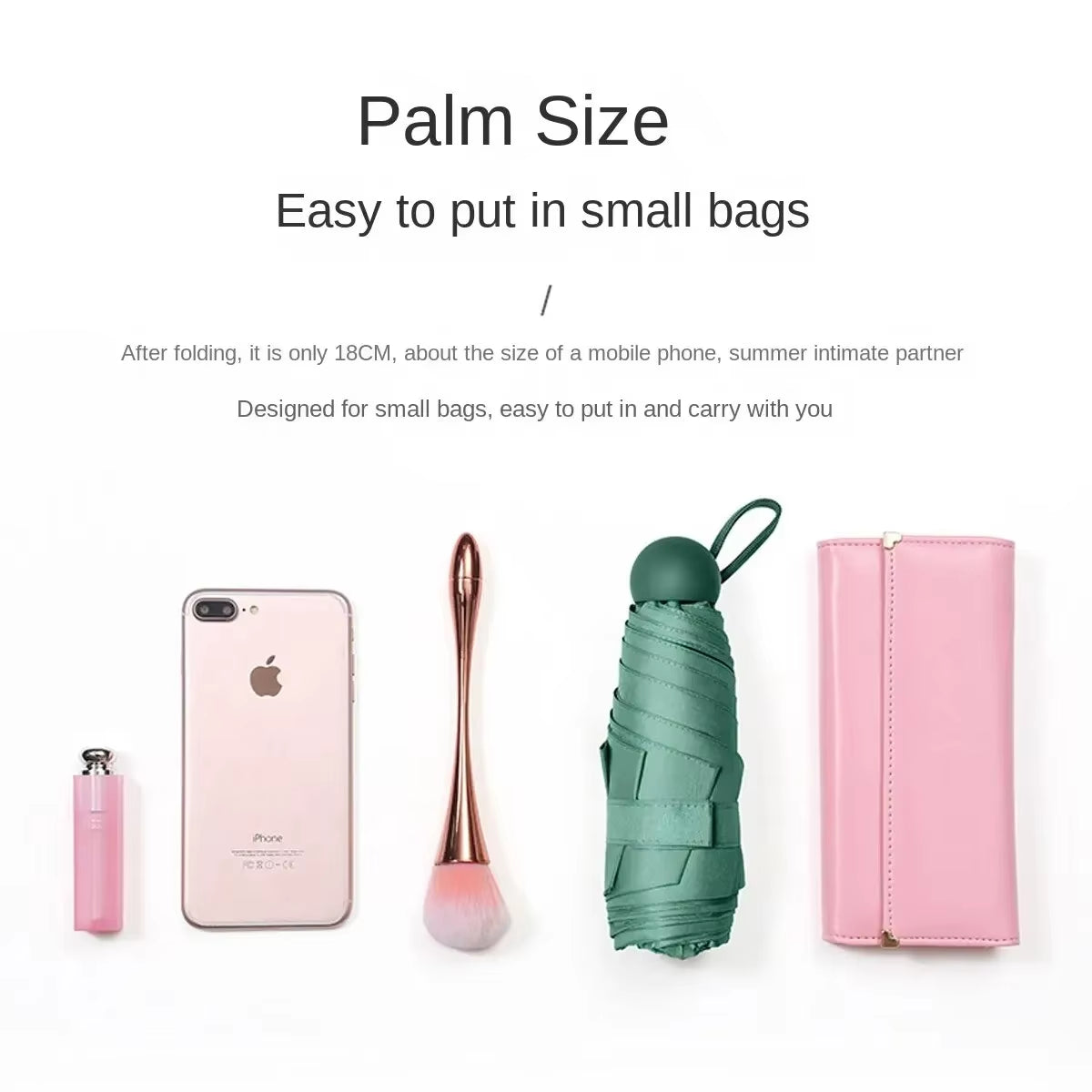Portable Mini Capsule Umbrella - Dual Use Sunshade and Rain Protection with Black Rubber Alloy Handle, Foldable Design