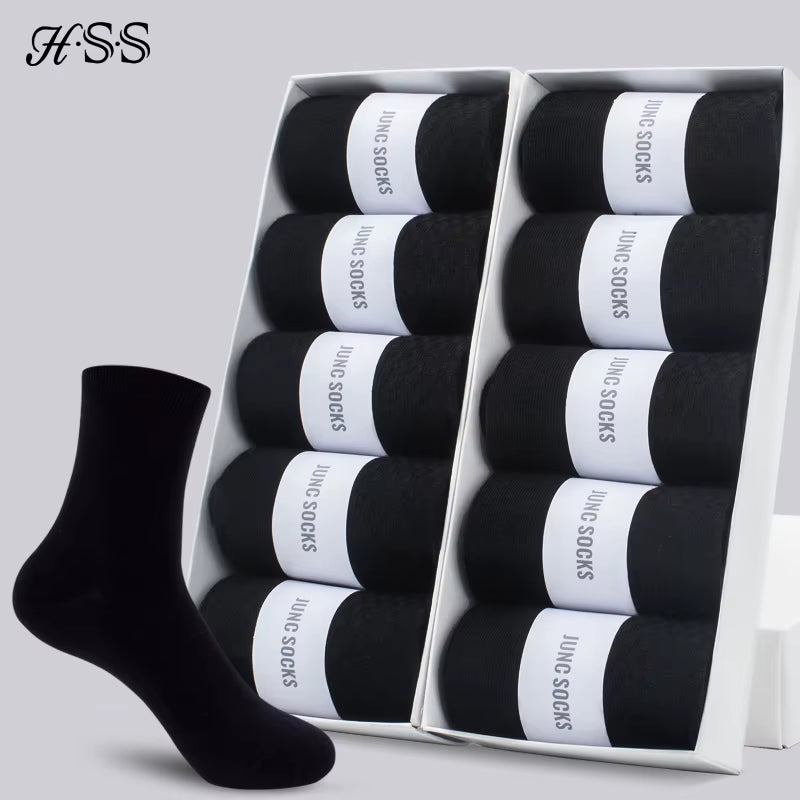 Men's Cotton Blend Business Socks - Soft, Breathable, Plus Size (6.5-14) - Available in 5 or 10 Pairs, Suitable for Summer and Winter