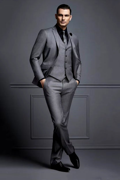 Men's Slim Fit Grey Suit Set for Weddings - Affordable Groom Tuxedo with Jacket, Vest, and Pants
