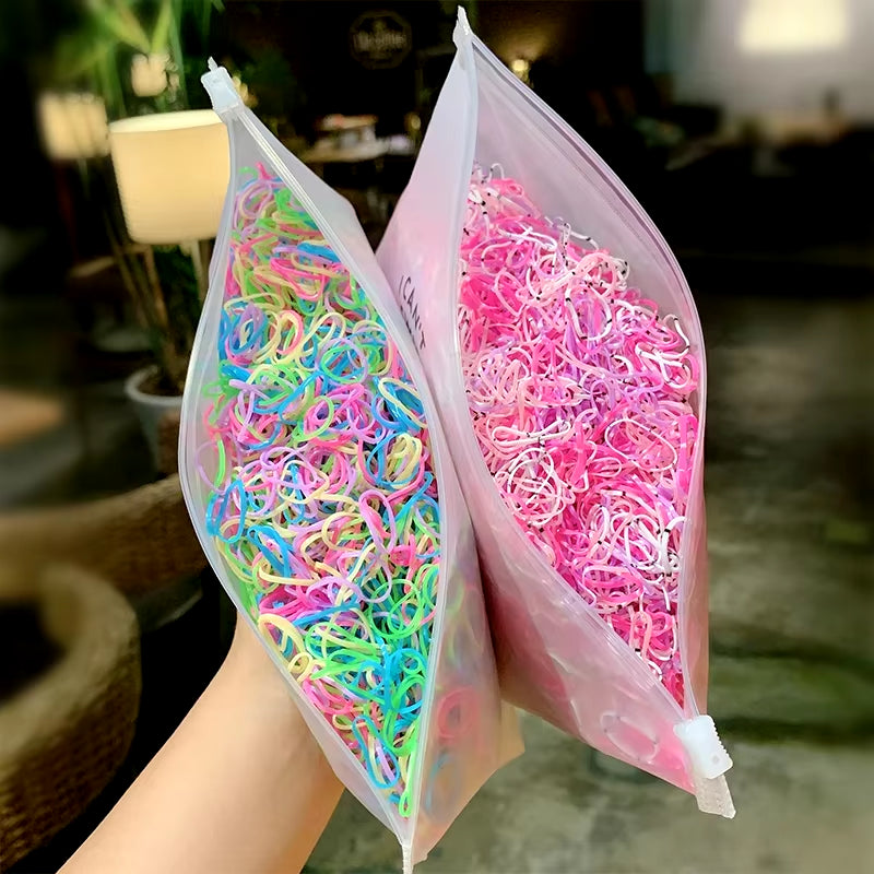 1000-Piece Pack of Colorful Disposable Rubber Bands for Girls - Fashionable Hair Accessories for Ponytails and Scrunchies