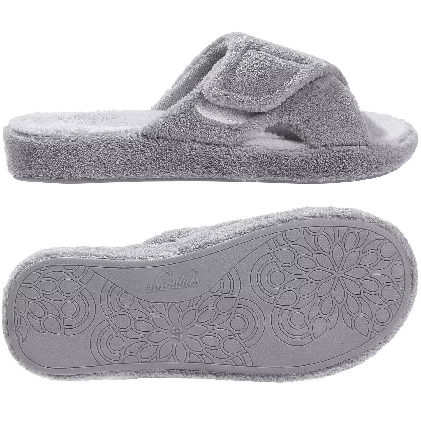 Women's Terry Cloth Fuzzy House Slippers with Arch Support - Open Toe Cotton Indoor Footwear for All Seasons