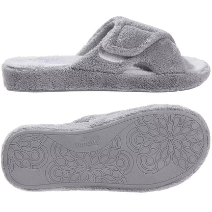 Women's Terry Cloth Fuzzy House Slippers with Arch Support - Open Toe Cotton Indoor Footwear for All Seasons