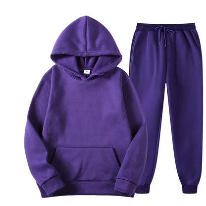 Men's Cotton Tracksuit Set - Comfortable Two-Piece Casual Sportswear for Spring and Autumn, Featuring Solid Hoodies and Pants