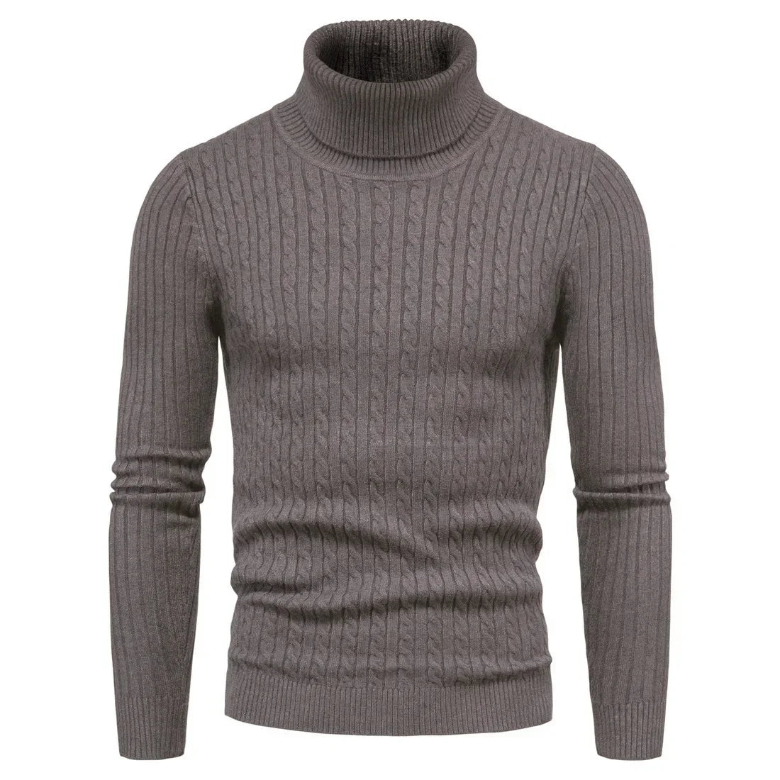 Men's Slim Fit Turtleneck Sweater - Solid Color Knit Pullover for Autumn and Winter