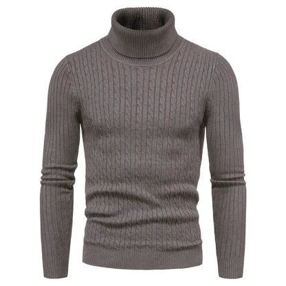 Men's Slim Fit Turtleneck Sweater - Solid Color Knit Pullover for Autumn and Winter