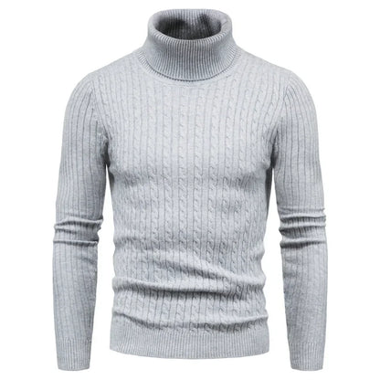 Men's Slim Fit Turtleneck Sweater - Solid Color Knit Pullover for Autumn and Winter