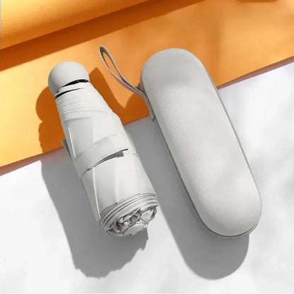 Portable Mini Capsule Umbrella - Dual Use Sunshade and Rain Protection with Black Rubber Alloy Handle, Foldable Design