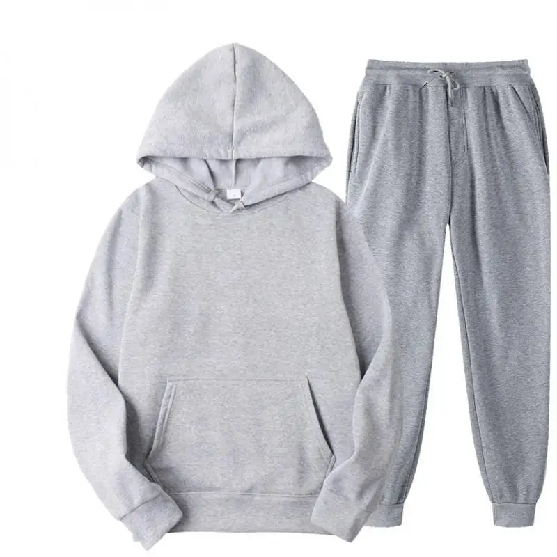 Men's Cotton Tracksuit Set - Comfortable Two-Piece Casual Sportswear for Spring and Autumn, Featuring Solid Hoodies and Pants