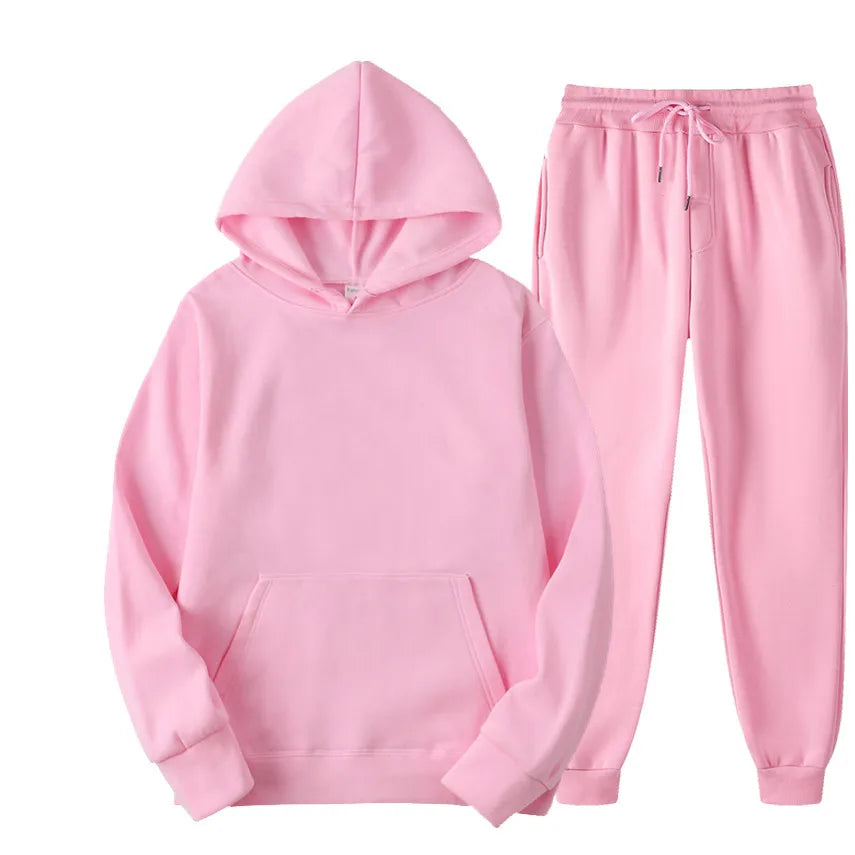 Men's Cotton Tracksuit Set - Comfortable Two-Piece Casual Sportswear for Spring and Autumn, Featuring Solid Hoodies and Pants