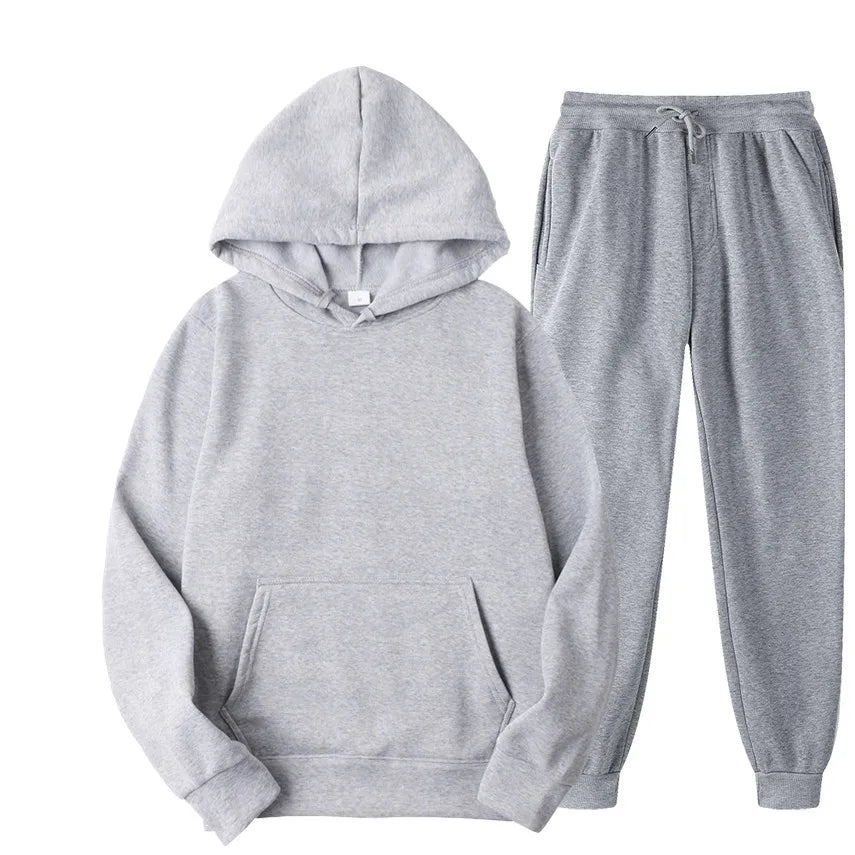 Men's Cotton Tracksuit Set - Comfortable Two-Piece Casual Sportswear for Spring and Autumn, Featuring Solid Hoodies and Pants