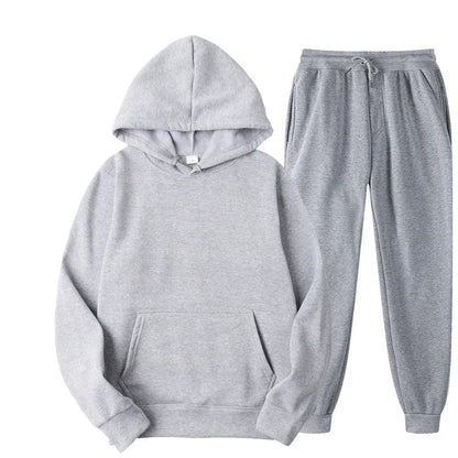 Men's Cotton Tracksuit Set - Comfortable Two-Piece Casual Sportswear for Spring and Autumn, Featuring Solid Hoodies and Pants