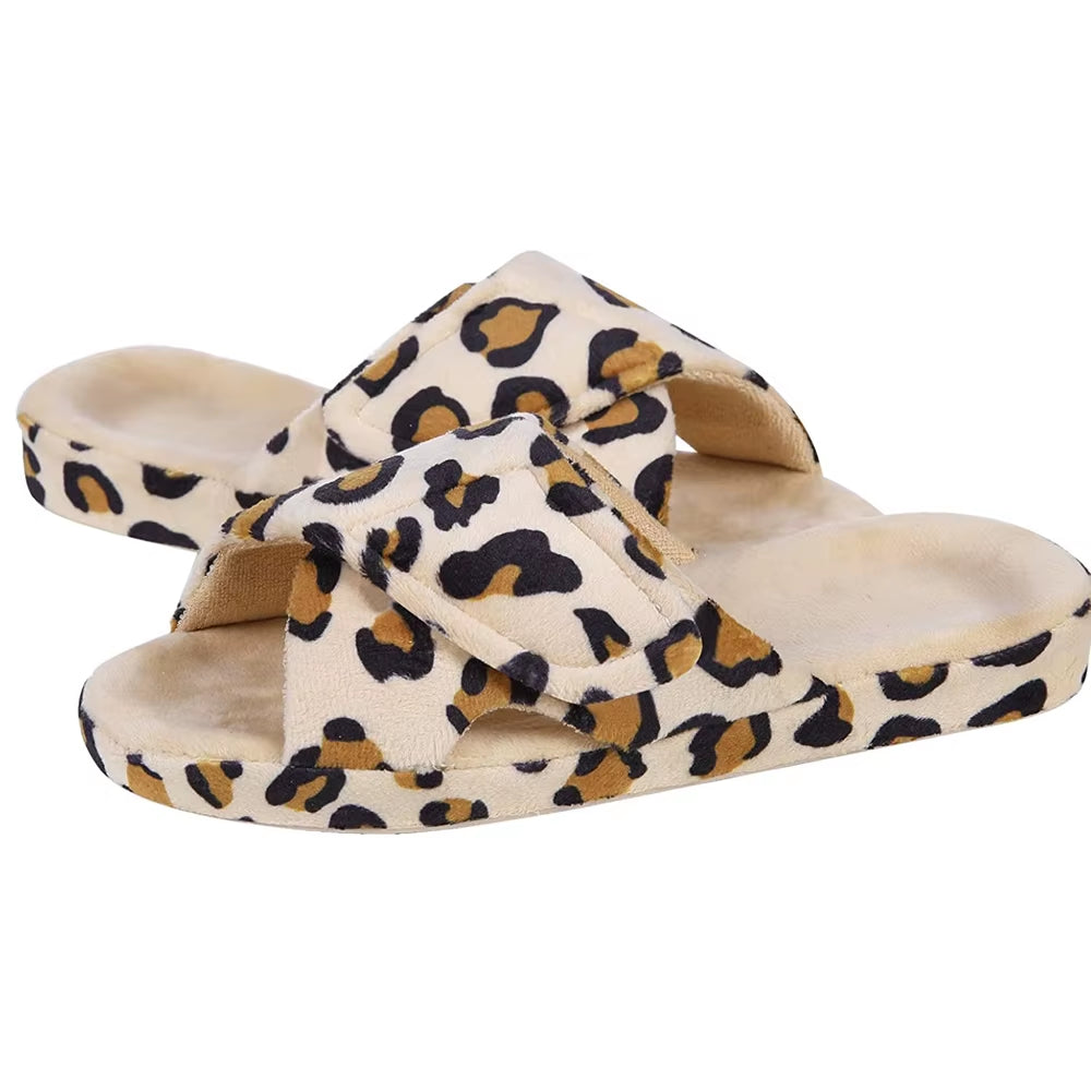 Women's Terry Cloth Fuzzy House Slippers with Arch Support - Open Toe Cotton Indoor Footwear for All Seasons