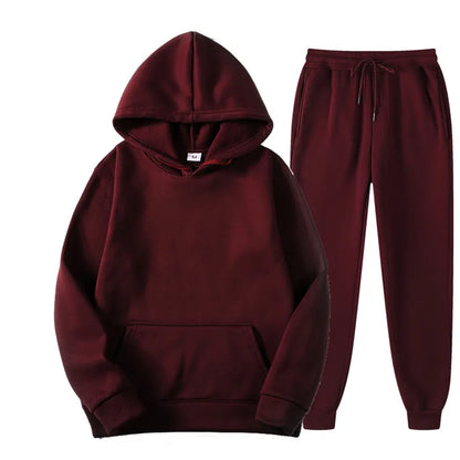 Men's Cotton Tracksuit Set - Comfortable Two-Piece Casual Sportswear for Spring and Autumn, Featuring Solid Hoodies and Pants