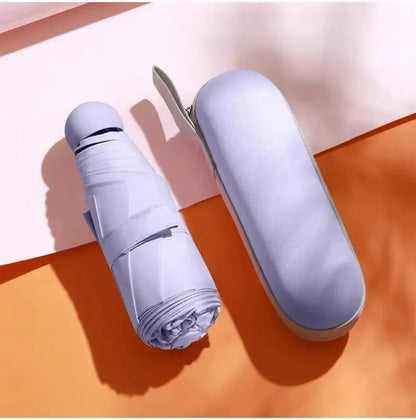 Portable Mini Capsule Umbrella - Dual Use Sunshade and Rain Protection with Black Rubber Alloy Handle, Foldable Design
