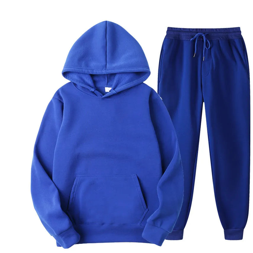 Men's Cotton Tracksuit Set - Comfortable Two-Piece Casual Sportswear for Spring and Autumn, Featuring Solid Hoodies and Pants