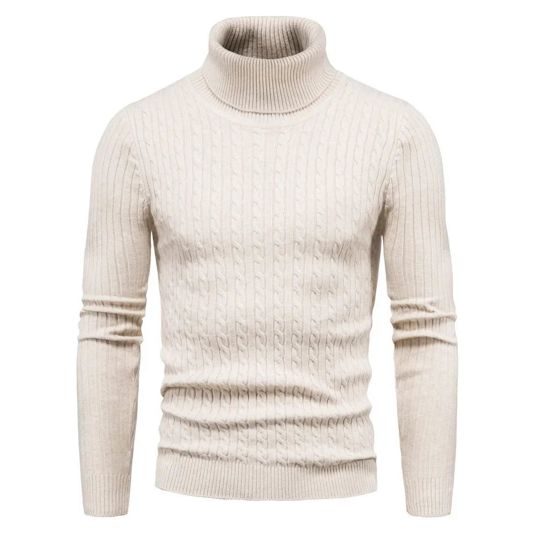 Men's Slim Fit Turtleneck Sweater - Solid Color Knit Pullover for Autumn and Winter