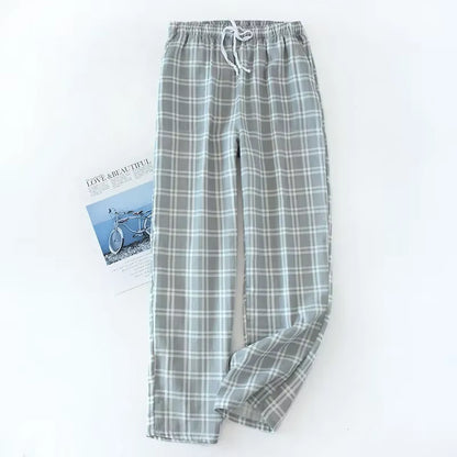 Men's Cotton Gauze Plaid Sleep Pants and Women's Pajama Bottoms for Couples